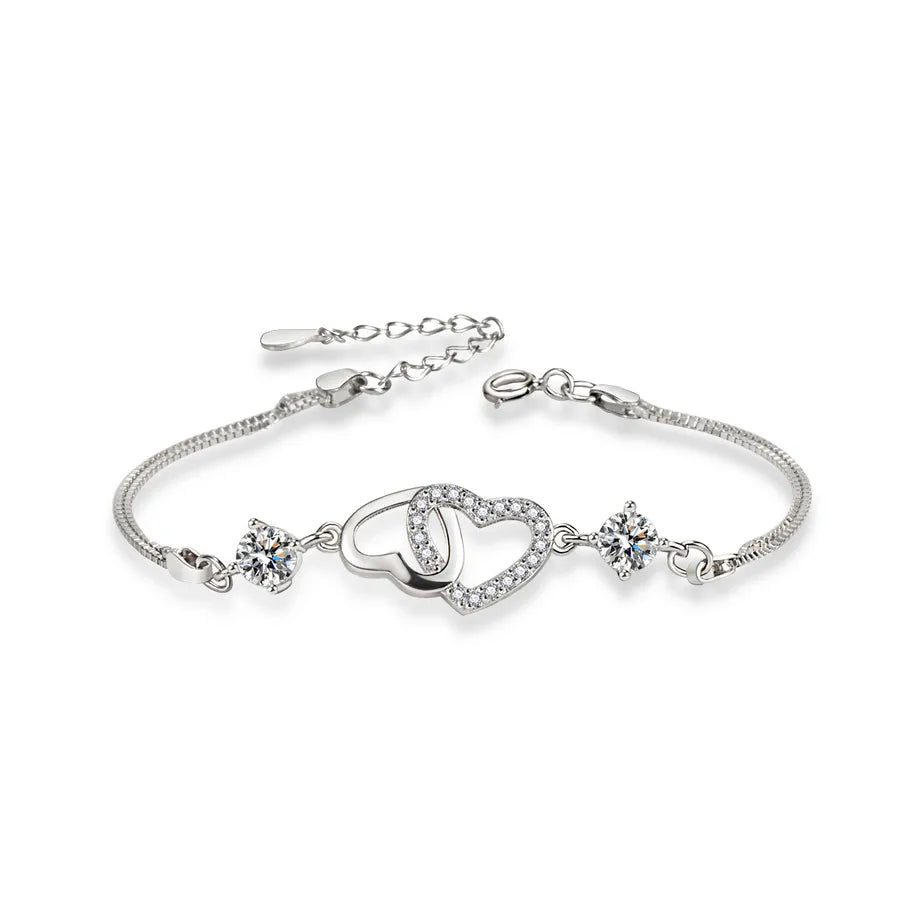 Sterling Silver Heart-to-Heart Love Bracelet