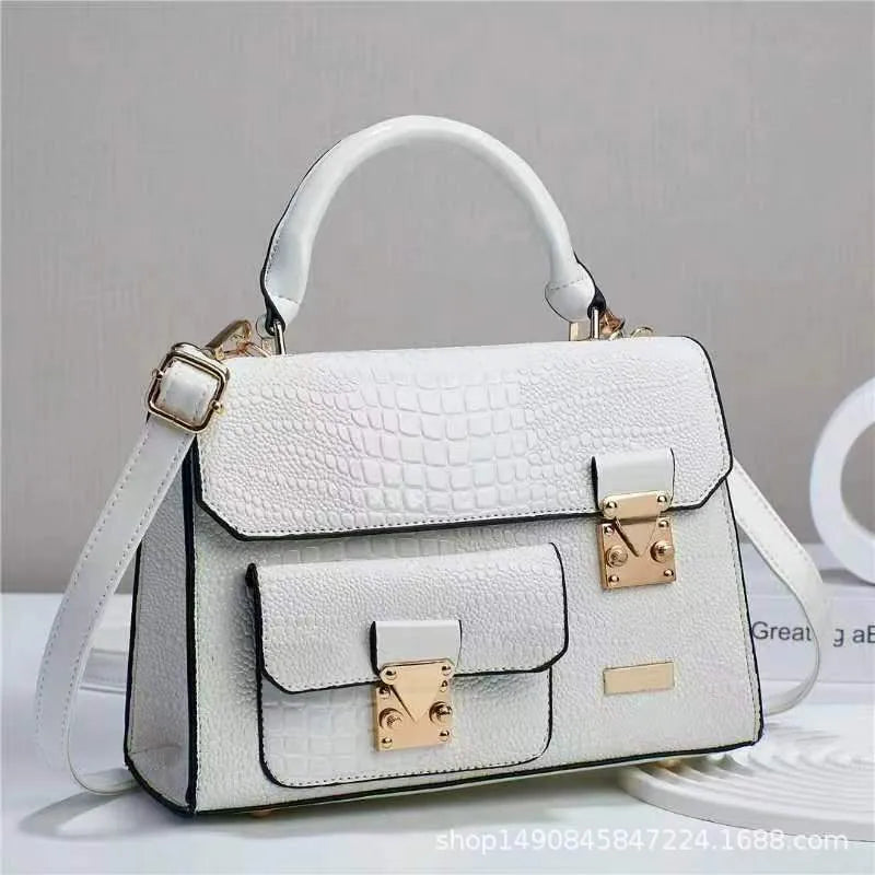 Retro Croc-Pattern PU Shoulder Bag Beige