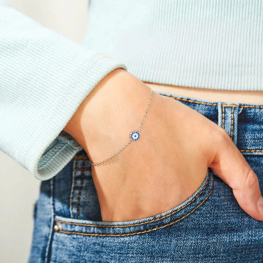 Sterling Silver Evil Eye Bracelet for Women Platinum 925 Silver (15.5 4.5cm)