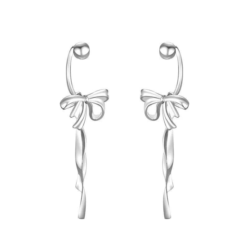925 Sterling Silver Bow Knot Drop Earrings