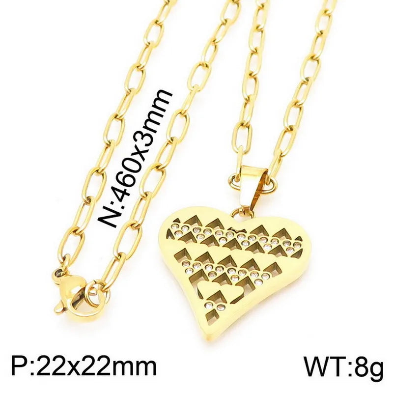 18K Gold Plated Heart Earrings & Necklace Set Gold Necklace