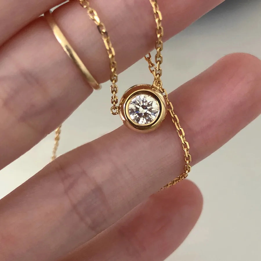 Gold Plated Moissanite Bubble Pendant Necklace Platinum 925 Silver