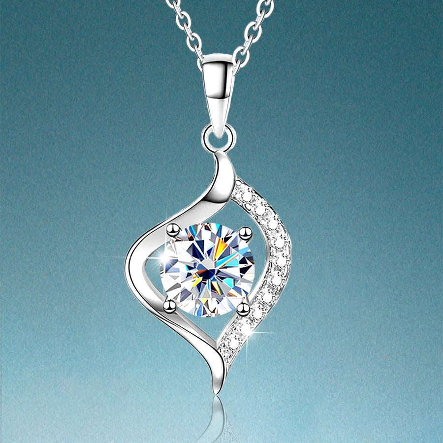 925 Silver Moissanite Necklace – 1-2 Carat Luxury Gift
