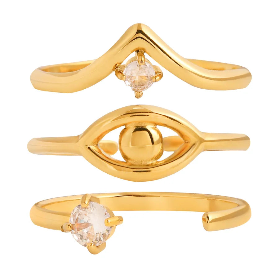 Gold Devil Eye & Wave Zircon Adjustable Ring Set