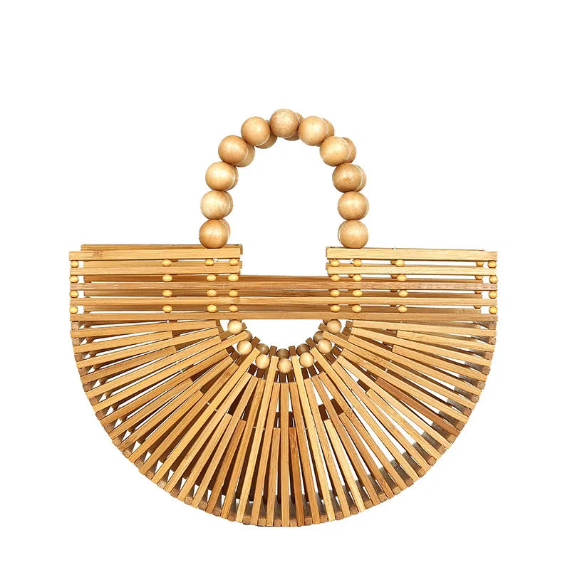 Handwoven Bamboo Round Straw Tote Bag Two