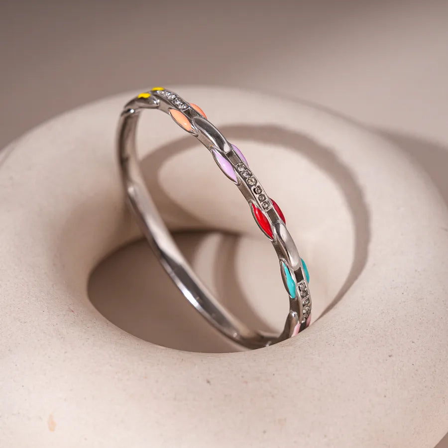 Elegant Geometric Diamond Bangle Bracelet Bracelet-Color- Silver