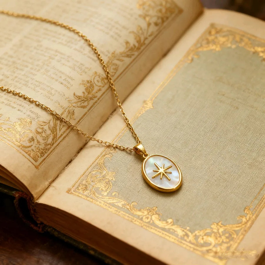 Gold Butterfly Moon Shell Pendant Necklace