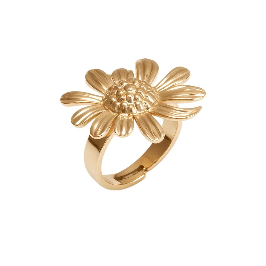 Vintage Sunflower Stainless Steel Open Ring