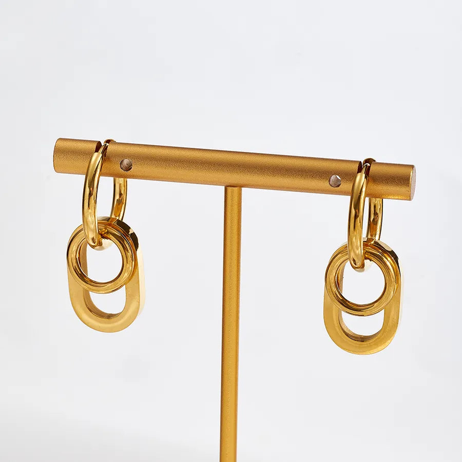 Minimalist Gold-Plated Stainless Steel Hoop Earrings B (32x12.5mm; Needle Thickness: 0.8mm) 1 Pair Package
