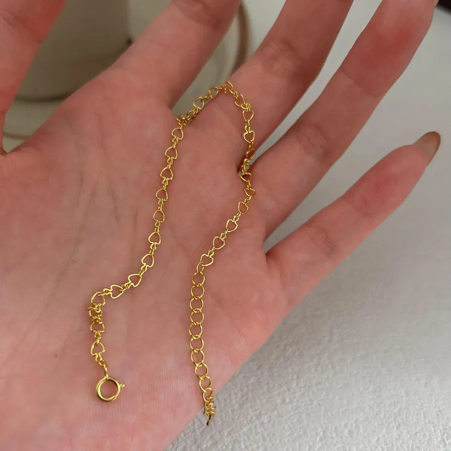 Sterling Silver Heart Bracelet – Minimalist Style Heart Bracelet A373 18K Gold