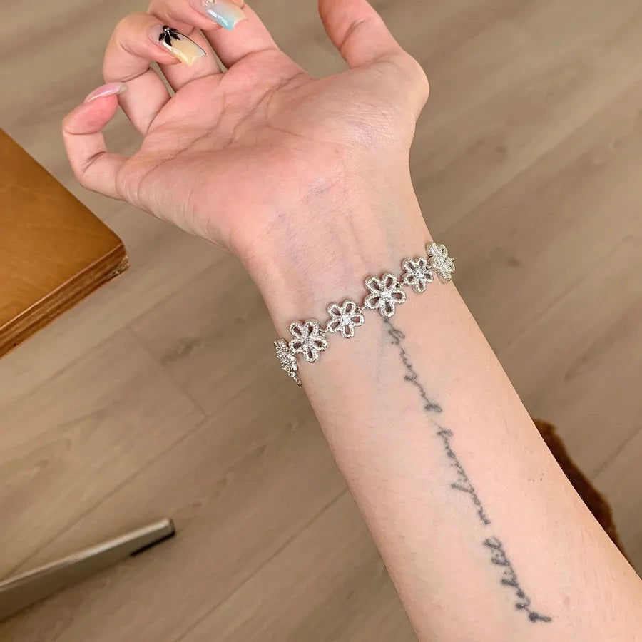 S925 Silver Boho Lace Flower Ring Bracelet