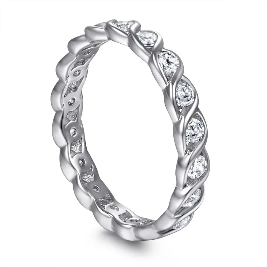 Sterling Silver Wave Ring with Zircon Crystals