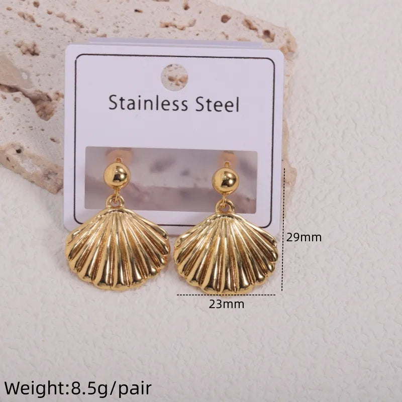 Gold Starfish Shell Drop Earrings Average Size Gold 5#