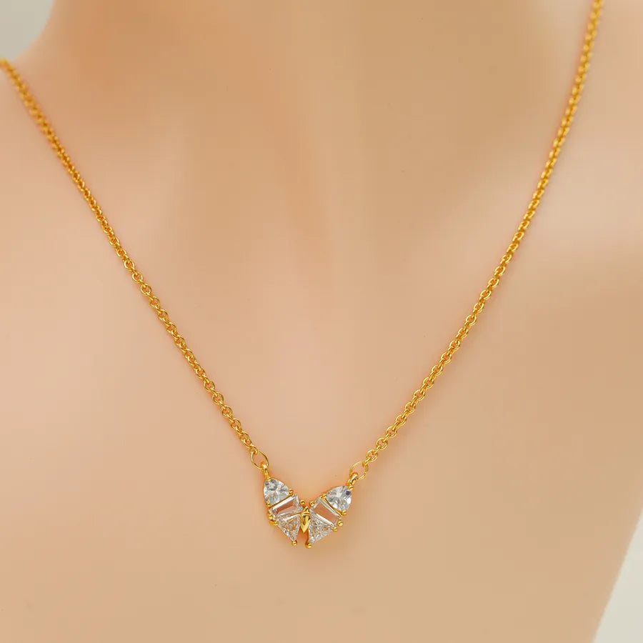 Sterling Silver Butterfly Choker Necklace Gold White Diamond