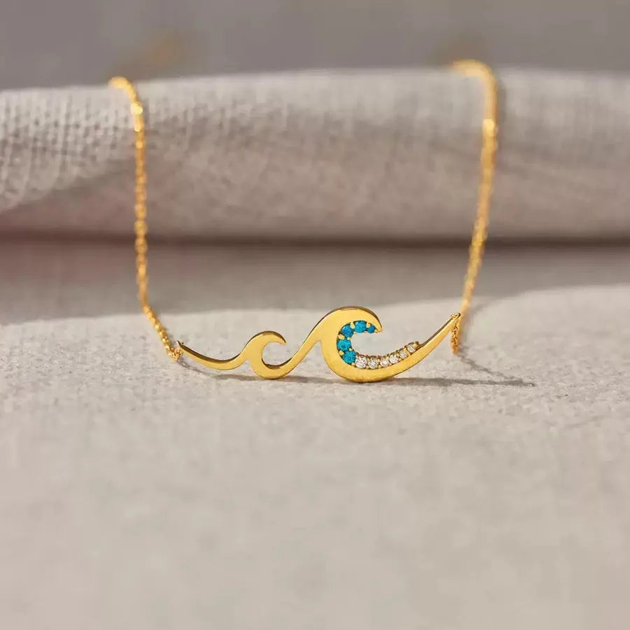 Sterling Silver Wave Pendant Necklace for Women Platinum 925 Silver