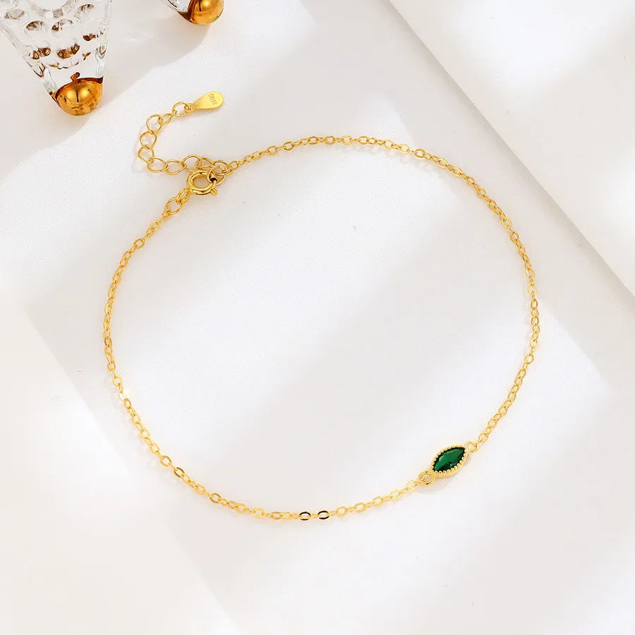 Sterling Silver Green Teardrop Anklet Gold 925 Silver