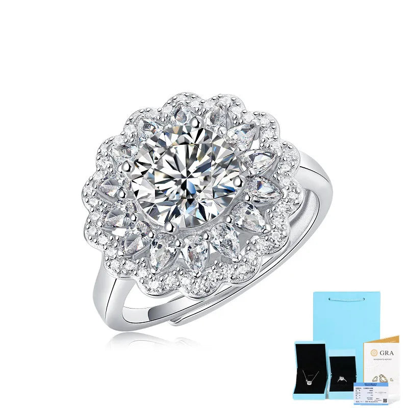 Adjustable S925 Silver Moissanite Ring Adjustable Opening Moissanite 2 Karat (Including Gift Box Certificate)
