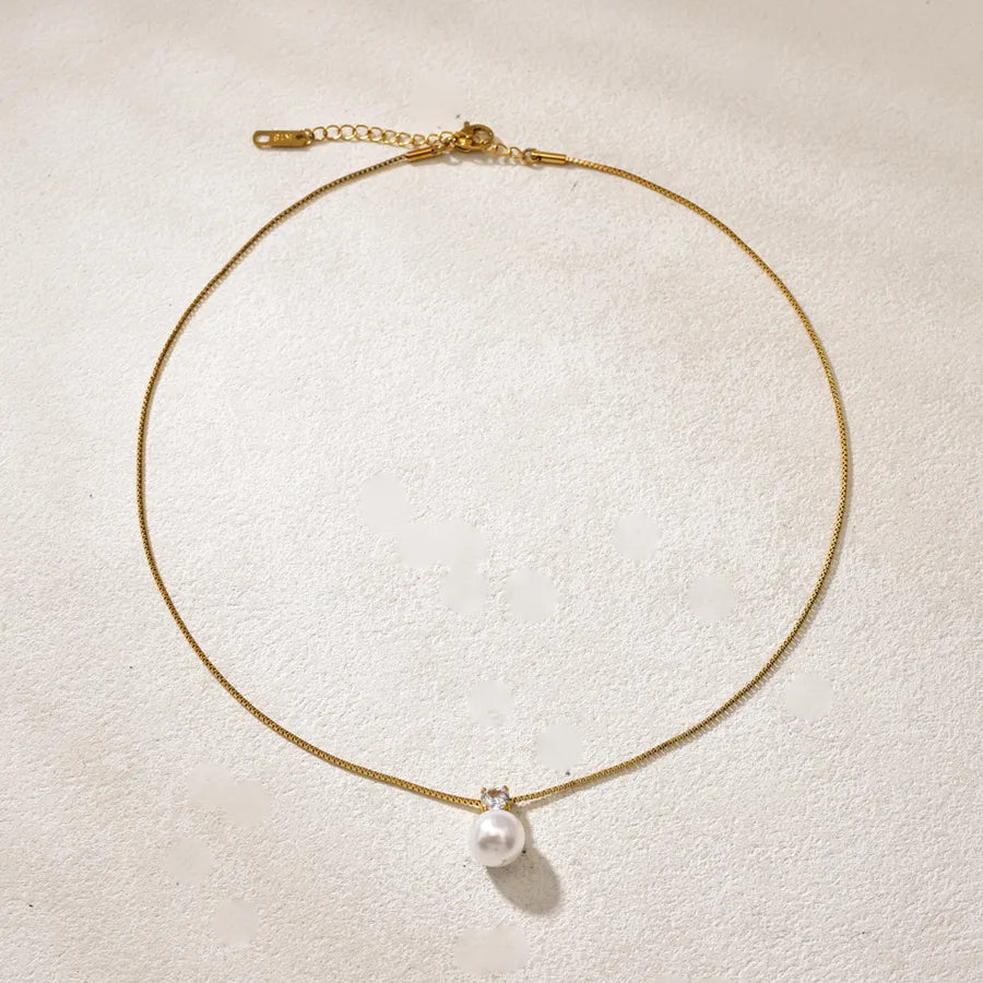 Gold Pearl Zircon Pendant Necklace for Women