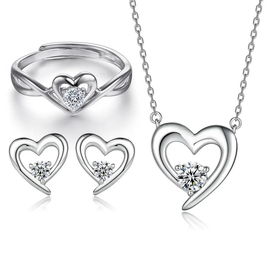 Sterling Silver Heart Jewelry Set with Zircon Ring TL-180+earrings TLED109+necklace TLXL132 925 Silver