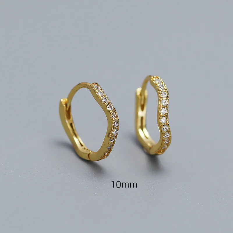 925 Silver Wave Zircon Earrings 10mm Yellow Gold 925 Silver