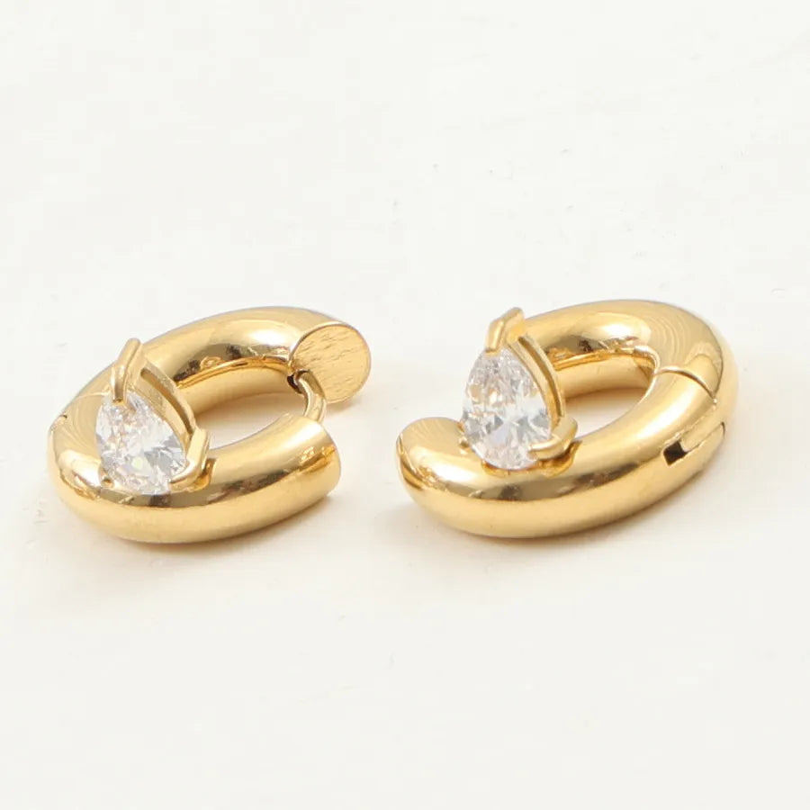 18K Gold Plated Zircon Hoop Earrings Average Size 5772601