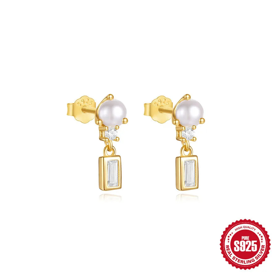 925 Silver Star Zircon Drop Earrings #5 Gold 925 Silver
