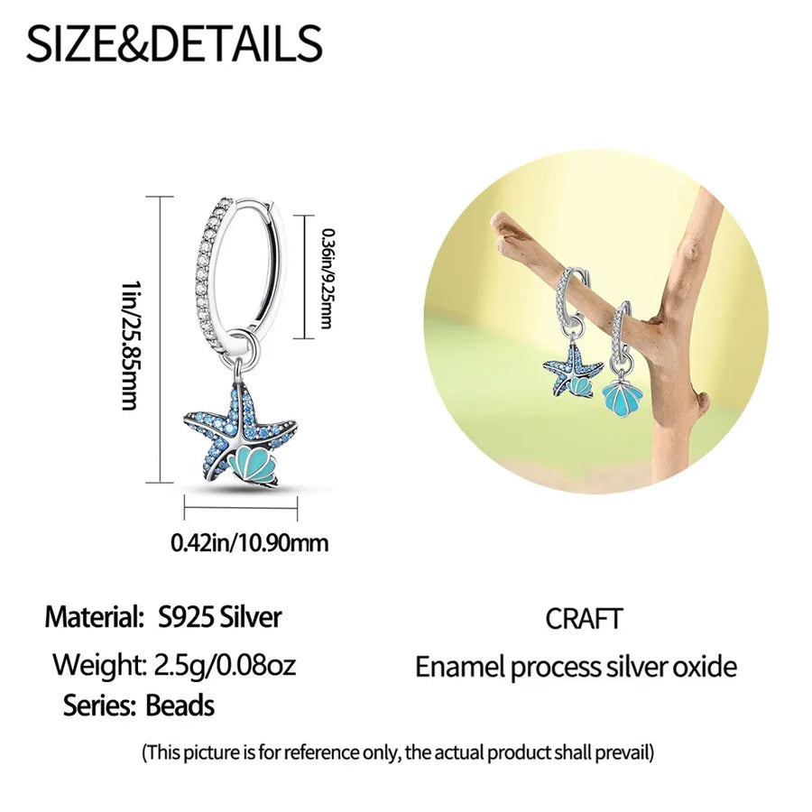 Sterling Silver Starfish & Shell Drop Earrings