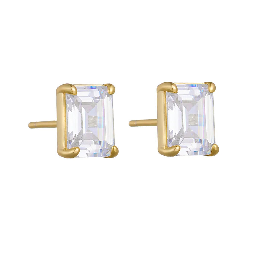 925 Sterling Silver Square Zircon Stud Earrings Gold