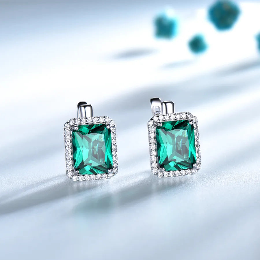 925 Silver Rectangle Zircon Earrings Adult One Size Emeralds
