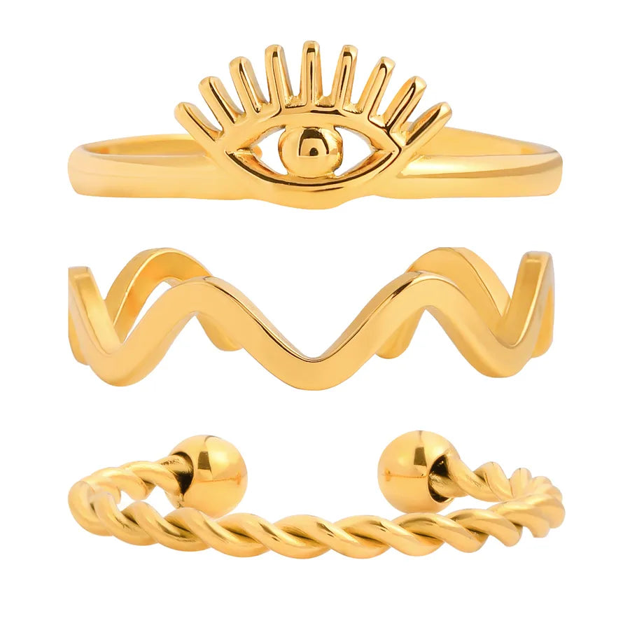 18K Gold Adjustable Open Ring Set for Women