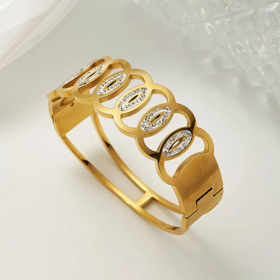 18K Gold Geometric Open Bangle Bracelet D (inner Diameter: About 60x50mm) 1 Pc Package