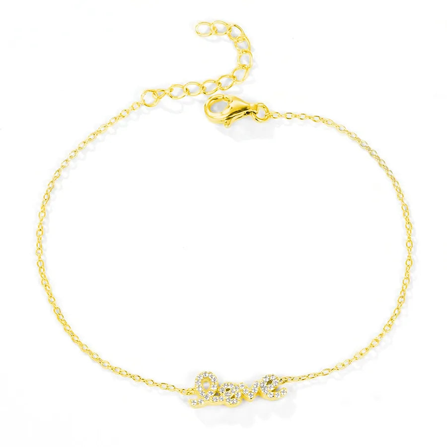 Sterling Silver Love Letter Heart Bracelet Gold
