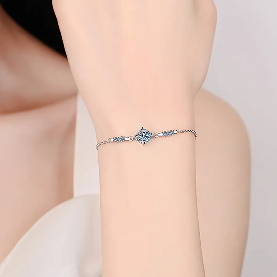 Elegant 1 Carat Moissanite Silver Bracelet