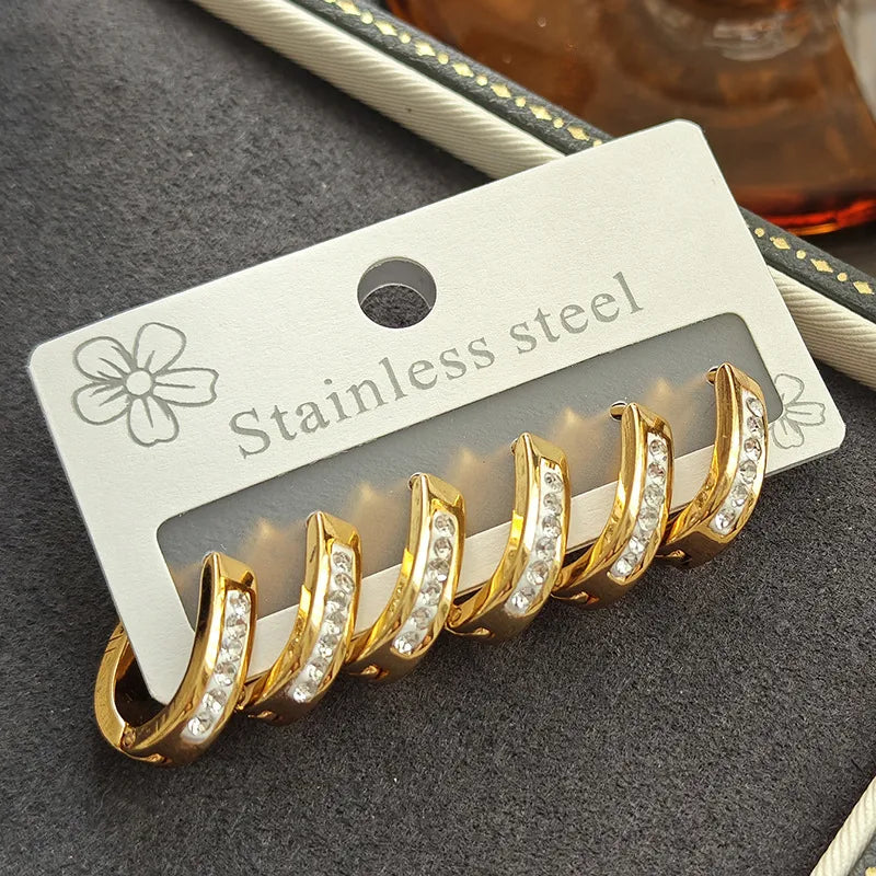 Heart-Shaped Zircon Titanium Steel Earrings U-shaped Full Diamond Earrings-gold