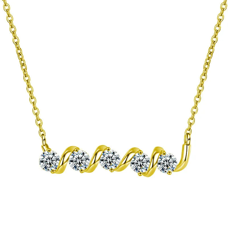 Moissanite Spiral Pendant Necklace in Sterling Silver Spiral Roll Necklace (Gold) 1.5 Carat Moissanite (4mm*5 Pieces)