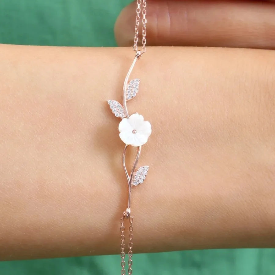 925 Sterling Silver Flower Cable Chain Bracelet