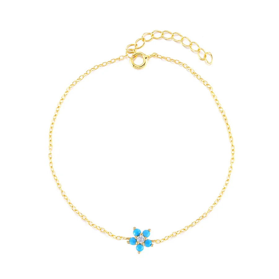 Sterling Silver Floral Zircon Bracelet Gold Turquoise