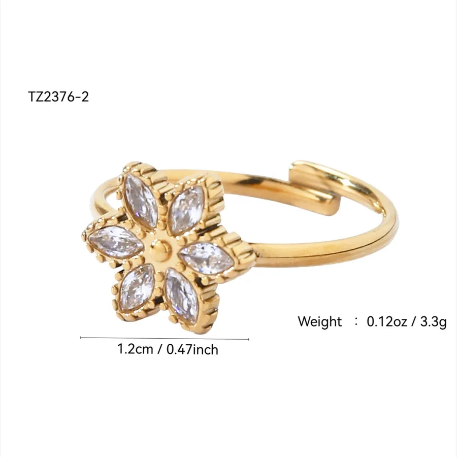Elegant Floral Zircon Ring in 18K Gold Plated Steel Flower Ring