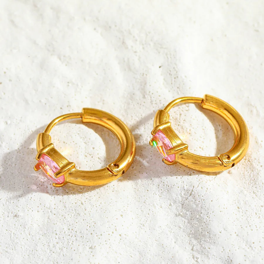 18K Gold Plated Oval Zircon Stud Earrings