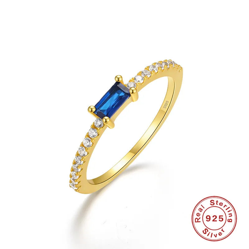 Sterling Silver Square Zircon Ring No. 7 Gold-Blue Diamond