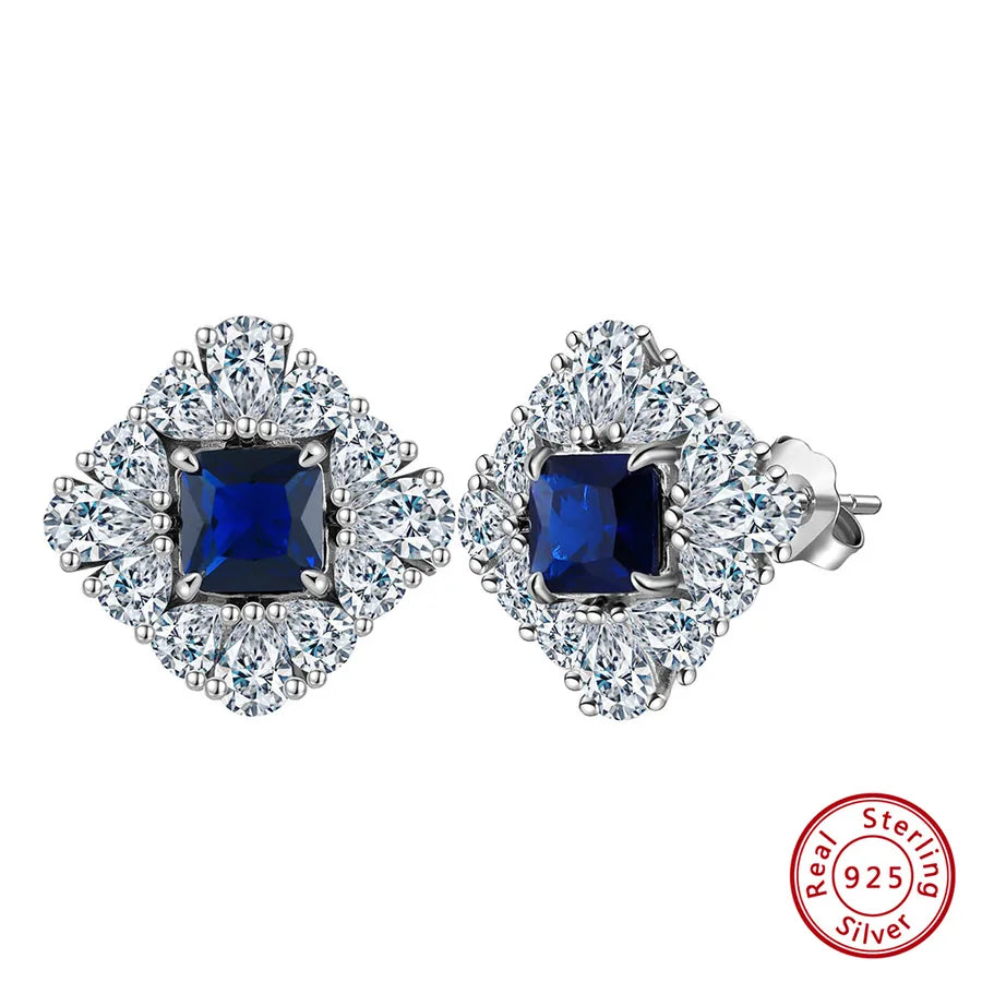 White Gold Plated Sterling Silver Zircon Stud Earrings