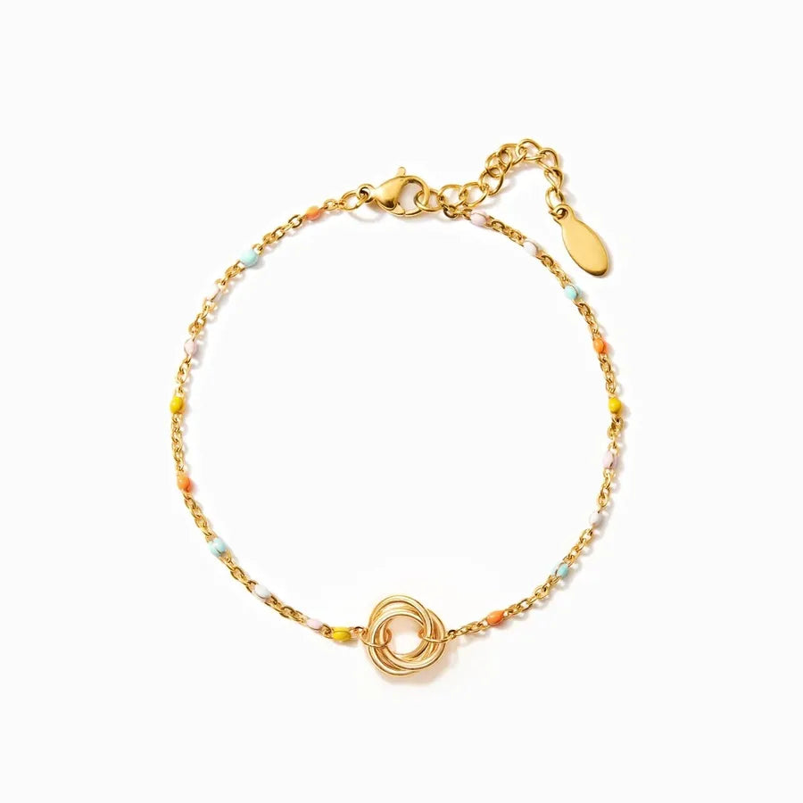 Colorful Enamel Three-Row Sterling Silver Bracelet Yellow Gold 925 Silver (15.5 4.5cm)