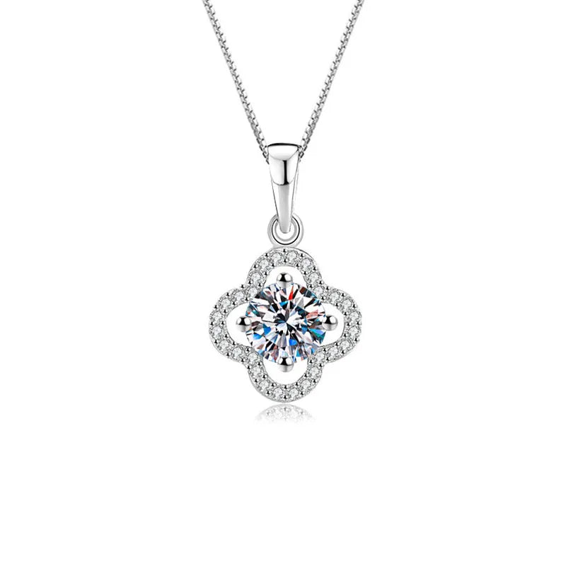 925 Silver Moissanite Four Leaf Clover Necklace