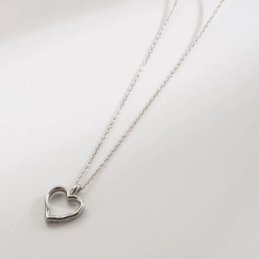 18K Gold Heart Pendant Necklace for Women White Steel Colors