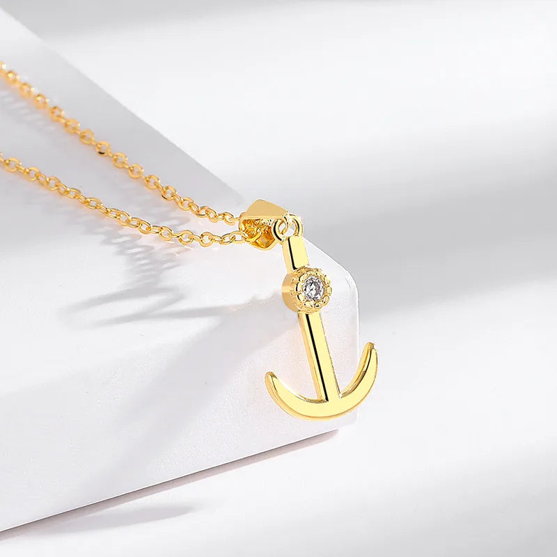 S925 Sterling Silver Anchor Pendant Necklace 18K Gold 925 Silver