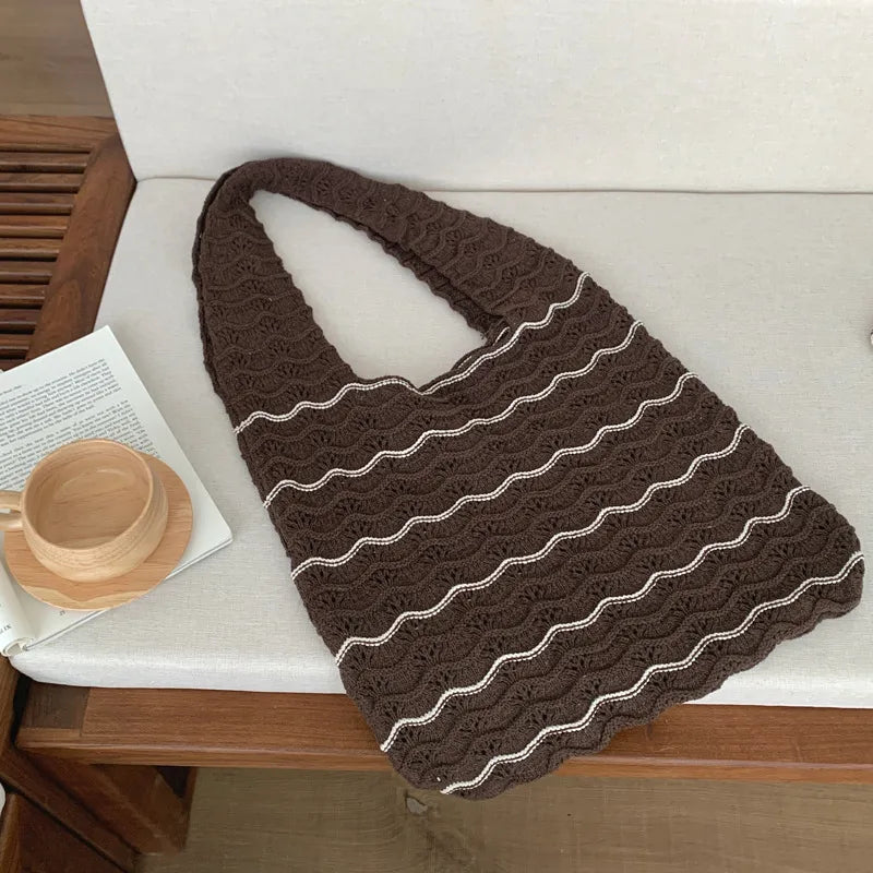 Wave Knit Square Shoulder Tote – Minimalist Design Factory - Smiling Maria - Everything For Women
