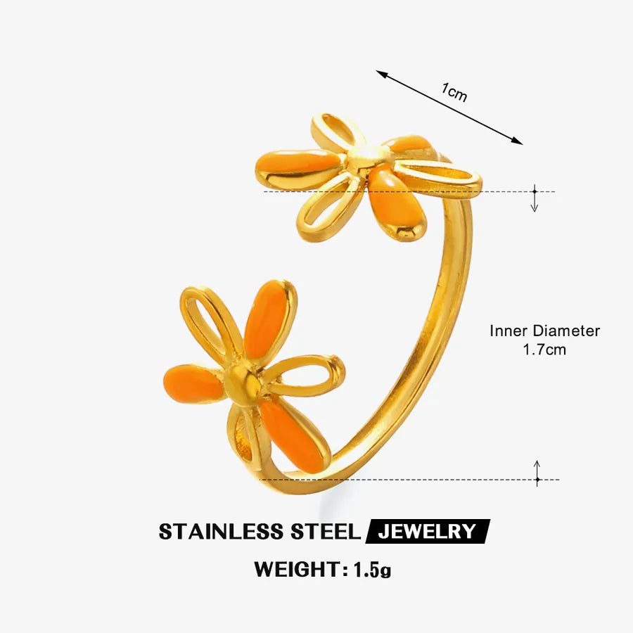 18K Gold Plated Colorful Flower Open Ring Orange