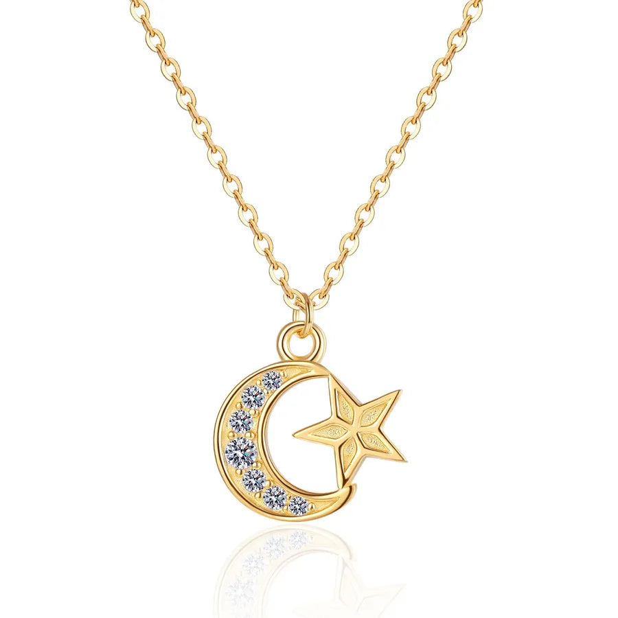 Sterling Silver Star & Moon Pendant Necklace