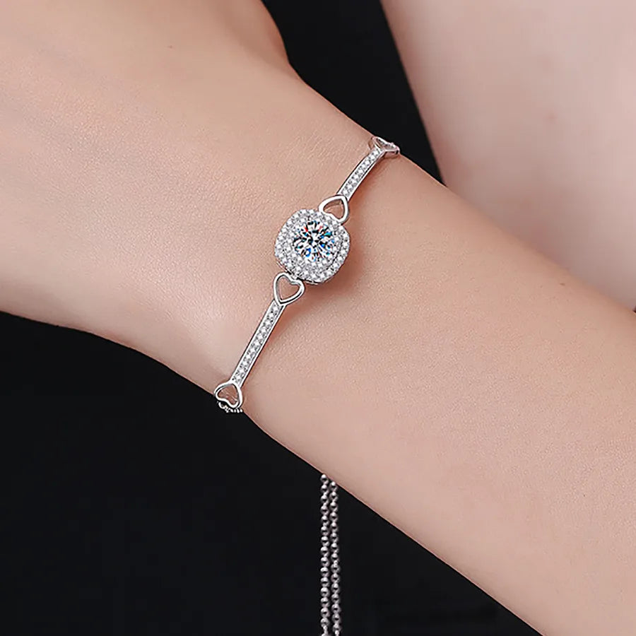 Elegant 1 Carat Moissanite Silver Bracelet