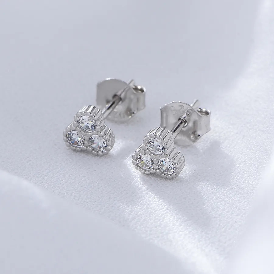 925 Sterling Silver Zircon Geometric Stud Earrings Silver